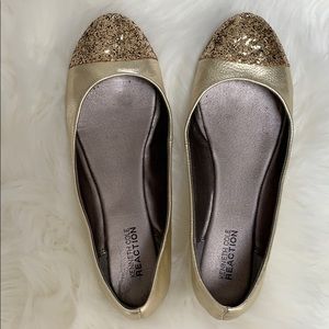 Kenneth Cole Reaction Gold Glitter Flats